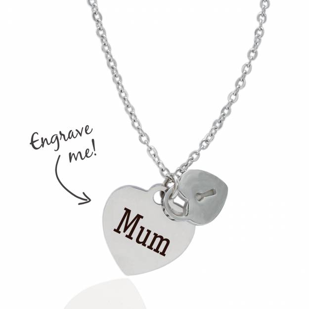Any Initials Heart & Locker Pendant Engraved Necklace