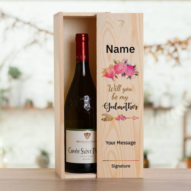 Will you be my Godmother? - Personalised Wooden Single Wine Box