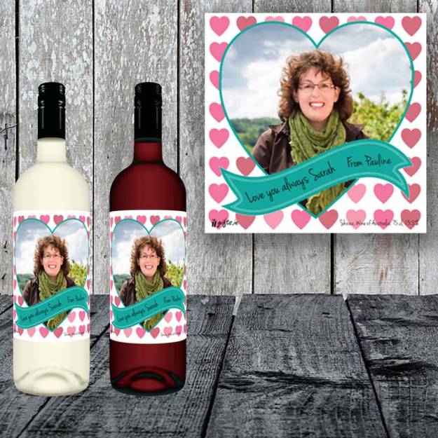 Valentine Hearts Photo Personalised Wine