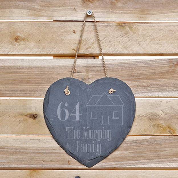 Family Home - Personalised Hanging Slate Love Heart