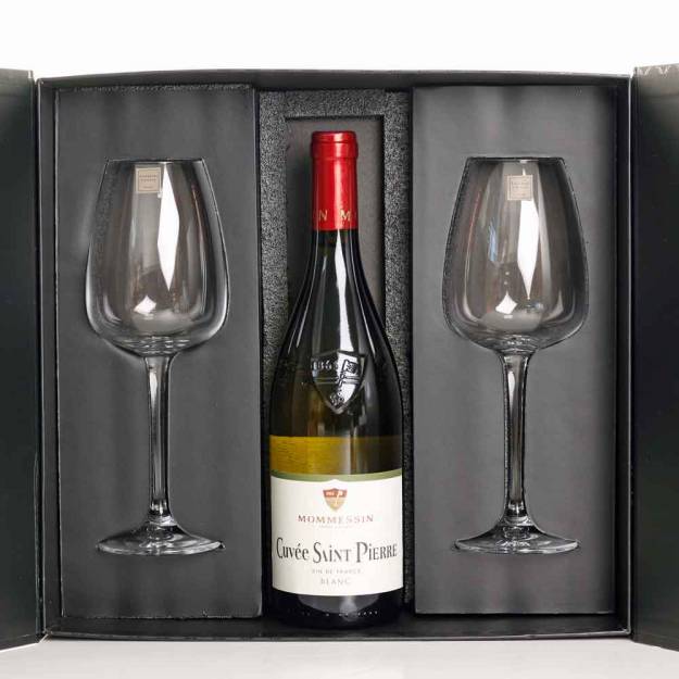 Set of 2 White Wine Glasses with Wine in Gift Box from Tipperary Crystal