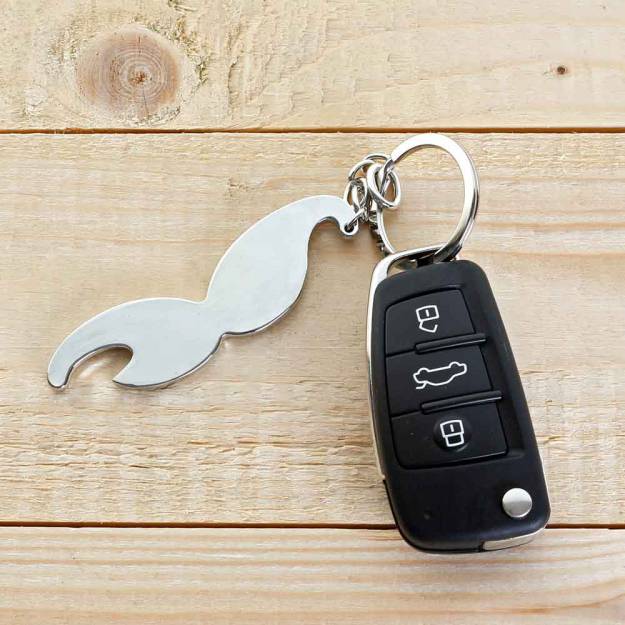 Silver Plated Moustache Key ring - Engraved