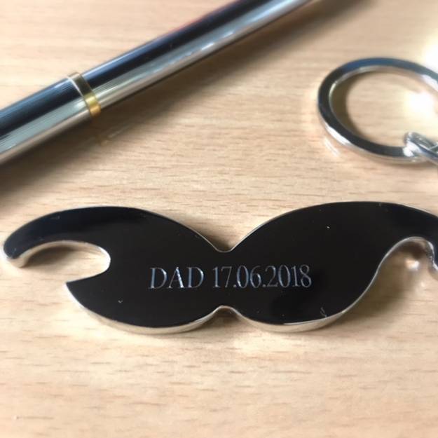 Silver Plated Moustache Key Ring - Engraved