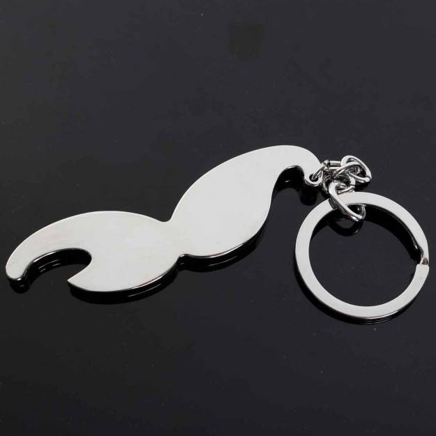 Silver Plated Moustache Key ring - Engraved