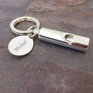 Silver Plated Whistle Keyring - Personalised