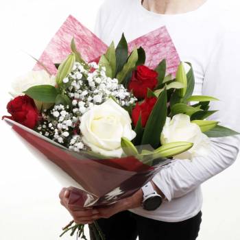 The Lavish Lilies & Roses Fresh Flowers Bouquet