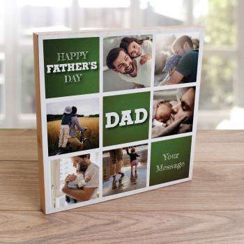 Any 6 Photos Happy Father's Day Green - Wooden Photo Blocks