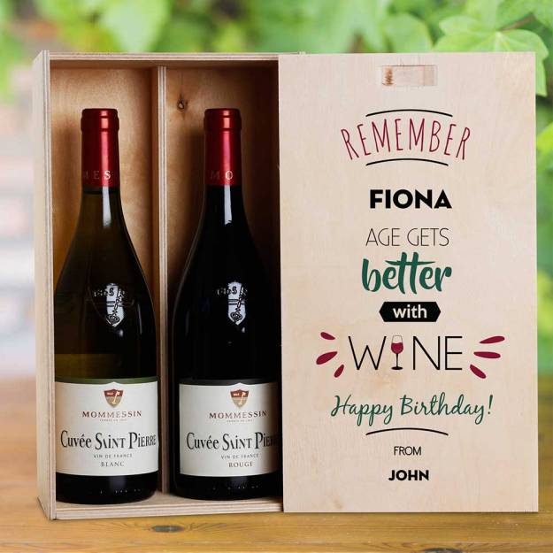 Age Gets Better with Wine Personalised Wooden Double Wine Box (INCLUDES WINE)