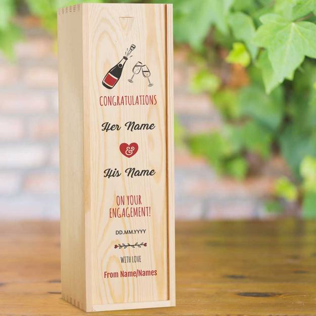 On Your Engagement Personalised Wooden Champagne Box (INCLUDES CHAMPAGNE)