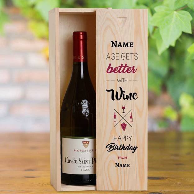 Age Gets Better With Wine Personalised Wooden Single Wine Box (INCLUDES WINE)