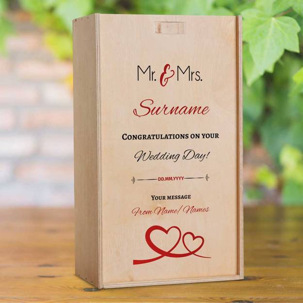 Wedding Day Personalised Wooden Double Champagne Box (INCLUDES CHAMPAGNE)