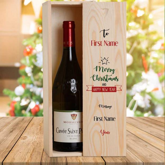 Merry Christmas Design 3 Personalised Wooden Single Wine Box (INCLUDES WINE)