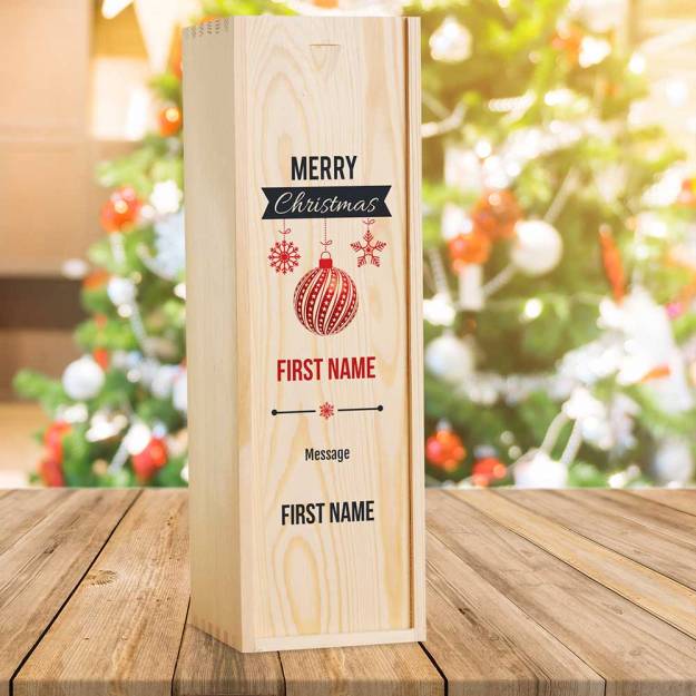 Merry Christmas Personalised Wooden Single Wine Box (INCLUDES WINE)