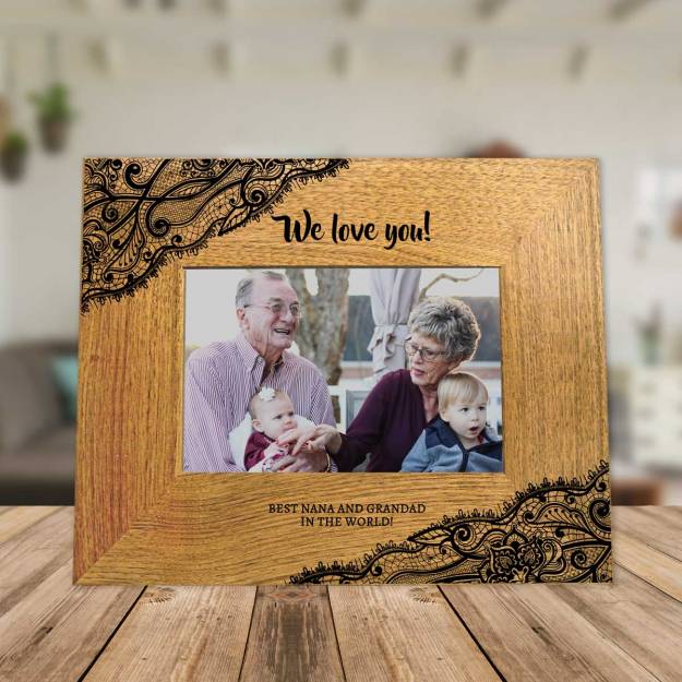 Lace Engraved Any Message Solid Oak Effect Picture Frame