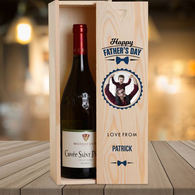 Father's Day Photo Personalised Wooden Single Wine Box (Includes Wine)