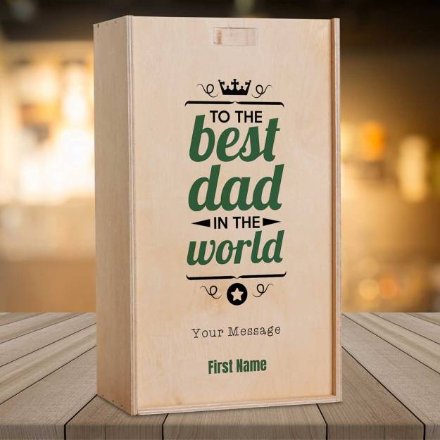 Best Dad Personalised Personalised Wooden Double Wine Box (INCLUDES WINE)