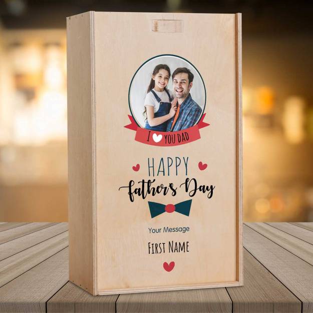 I Love You Dadpersonalised Personalised Wooden Double Wine Box (Includes Wine)