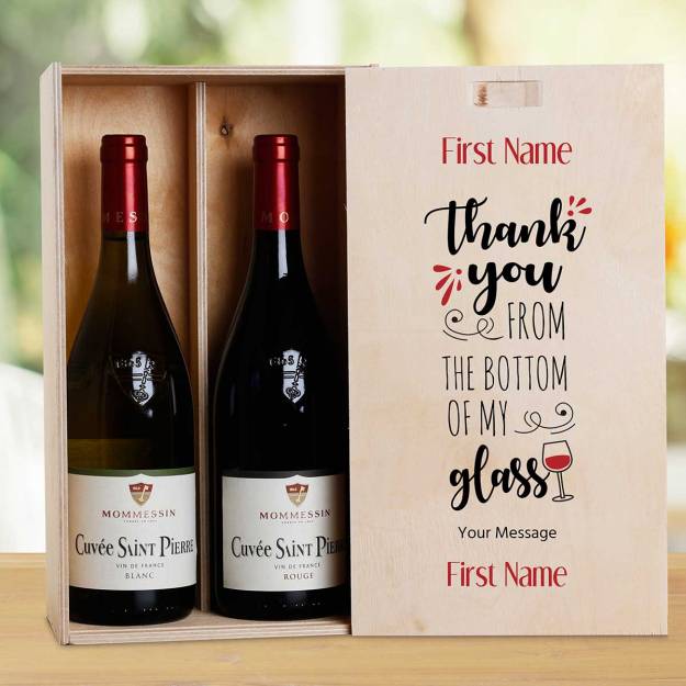 Thank You From The Bottom Of My Glass Personalised Wooden Double Wine Box (Includes Wine)_duplicate