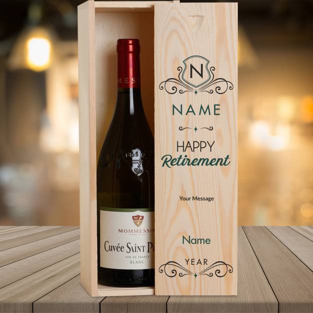 Happy Retirement Green Personalised Wooden Single Wine Box (Includes Wine)