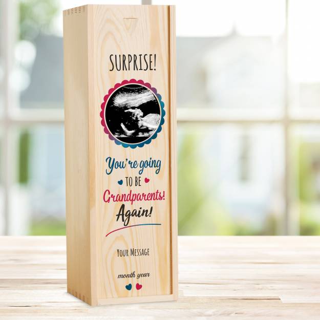 You're Going To Be Grandparents Again Personalised Wooden Single Wine Box (Includes Wine)