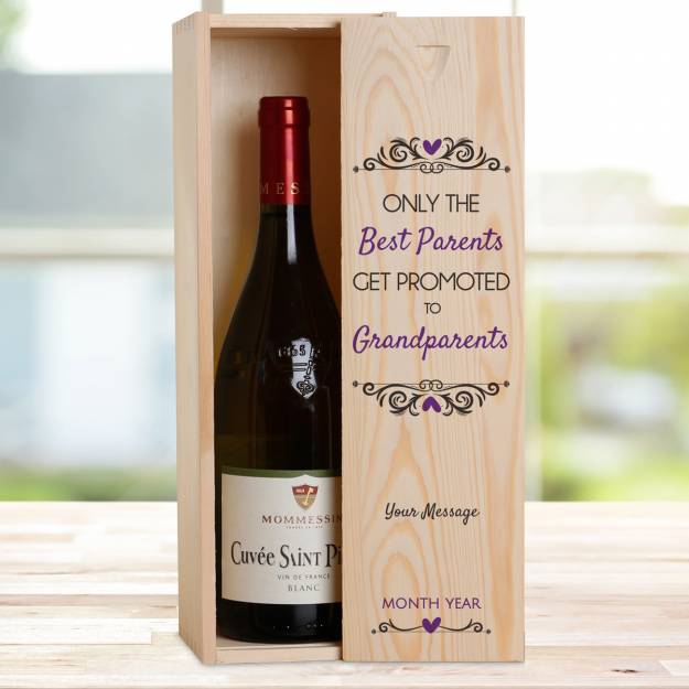 Only The Best Parents Get Promoted To Grandparents Personalised Wooden Single Wine Box (Includes Wine)