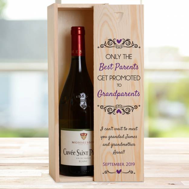 Only The Best Parents Get Promoted To Grandparents Personalised Wooden Single Wine Box (Includes Wine)