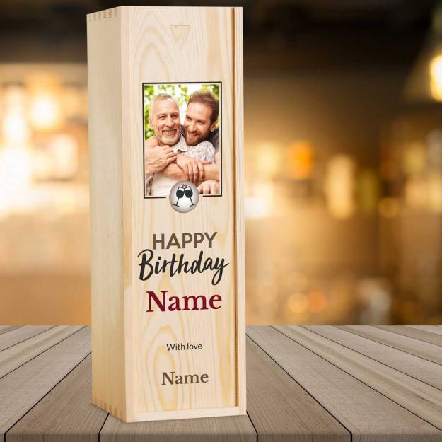Any Photo Happy Birthday Personalised Wooden Single Wine Box