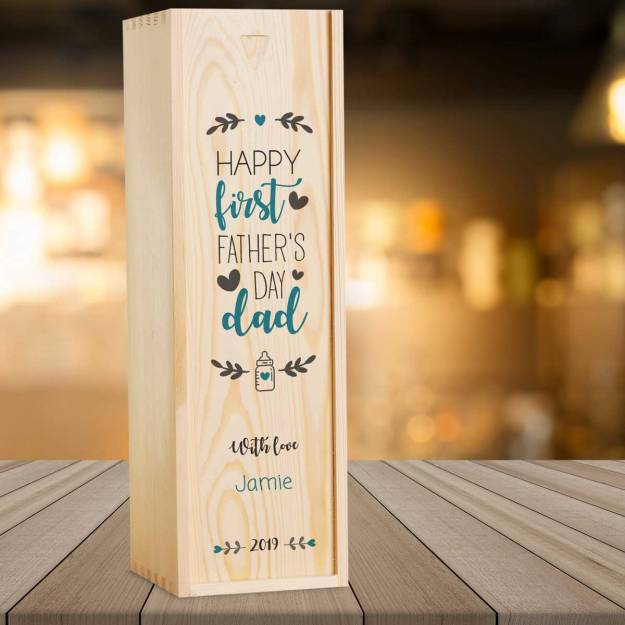 Happy First Father's Day Personalised Wooden Single Wine Box
