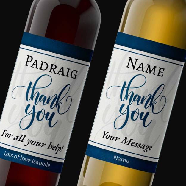 Thank You Any Name Any Message Blue Personalised Wine