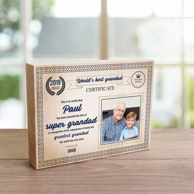 Any Photo Personalised Blue Certificate World's Best - Wooden Photo Blocks