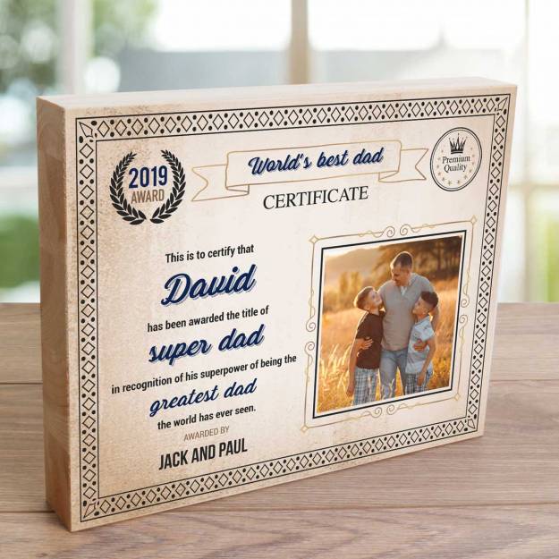 Any Photo Personalised Blue Certificate World's Best - Wooden Photo Blocks