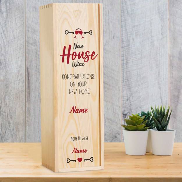 Any Name Any Message New House Wine Personalised Wooden Single Wine Box