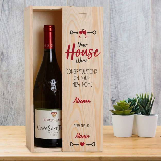 Any Name Any Message New House Wine Personalised Wooden Single Wine Box
