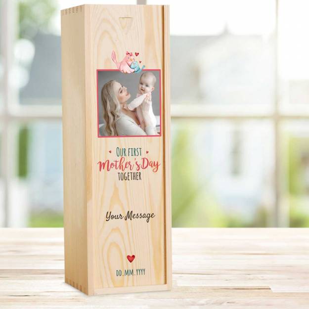 Our First Mother's Day Personalised Wooden Single Wine Box
