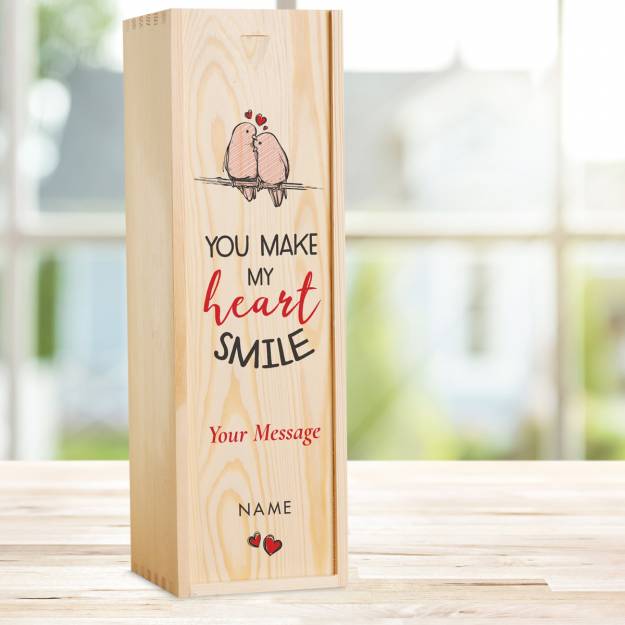 You Make My Heart Smile - Personalised Wooden Single Wine Box