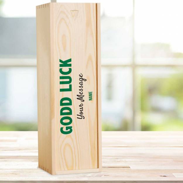 Good Luck Any Message - Personalised Wooden Single Wine Box