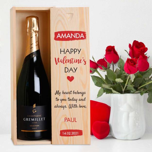 Happy Valentine's Day Heart - Personalised Single Champagne Box