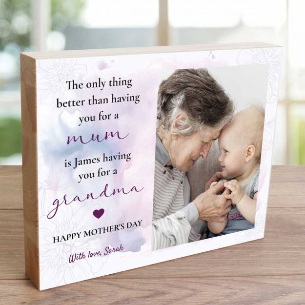 Happy Mother's Day Grandma Any Name - Wooden Photo Blocks
