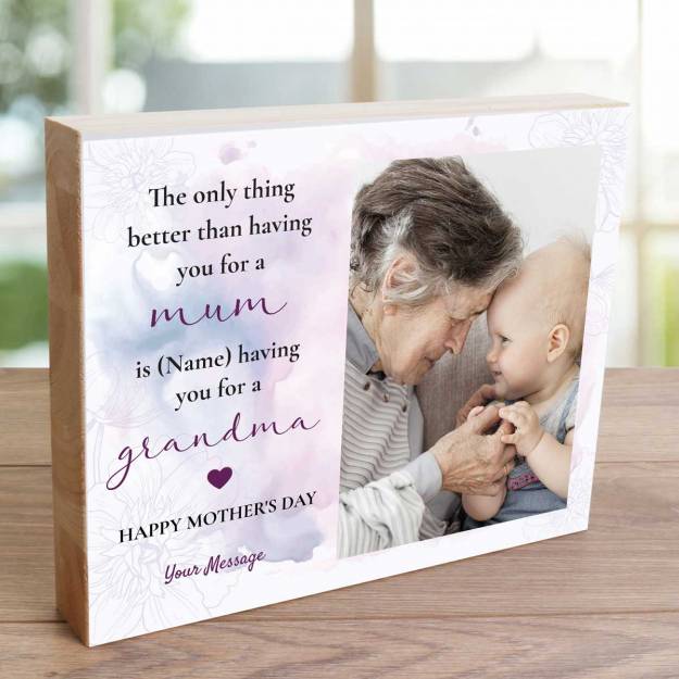 Happy Mother's Day Grandma Any Name - Wooden Photo Blocks