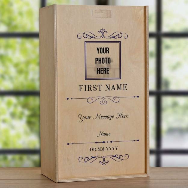 Any Message And Photo - Personalised Wooden Double Wine Box