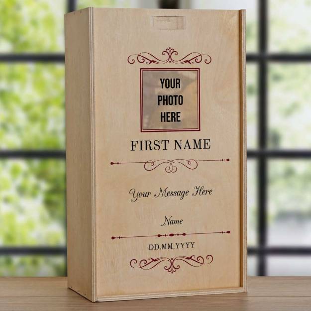 Any Message And Photo - Personalised Double Wooden Champagne Box
