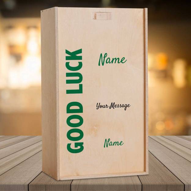 Good Luck Any Message - Personalised Wooden Double Wine Box