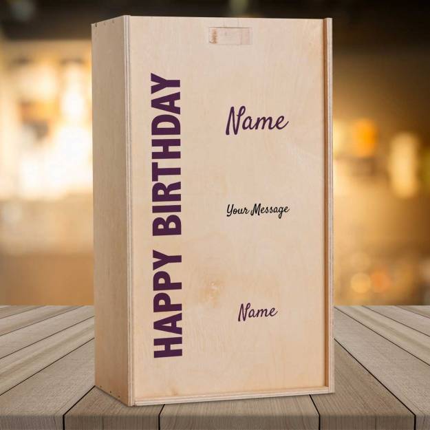 Happy Birthday Any Message - Personalised Wooden Double Wine Box