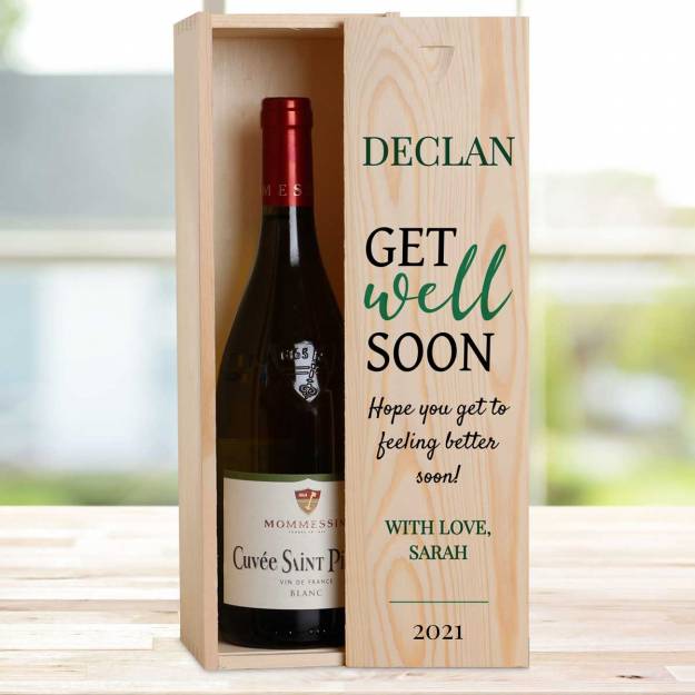 Any Name Get Well Soon - Personalised Wooden Single Wine Box