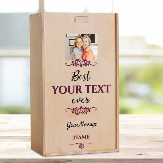 Any Photo Best Any Title Ever Burgundy - Personalised Wooden Double Wine Box