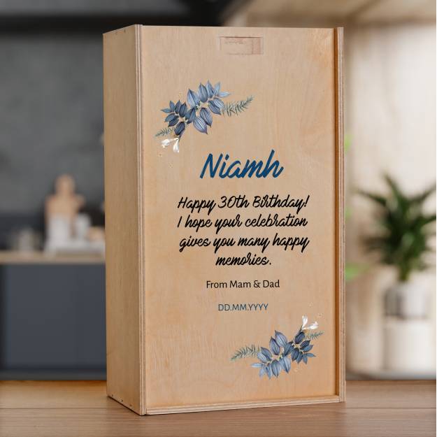 Any Name And Any Message Flowers - Personalised Wooden Double Wine Box