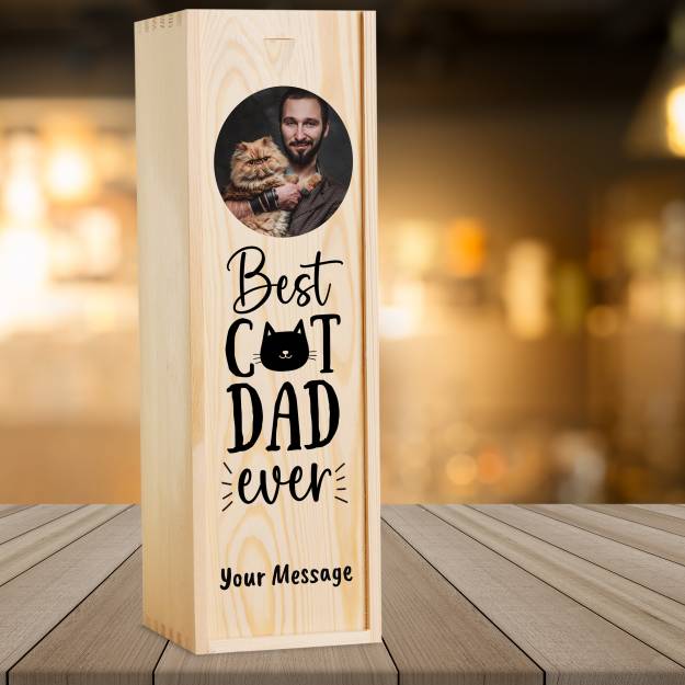 Best Cat Dad Ever - Personalised Wooden Single Wine Box
