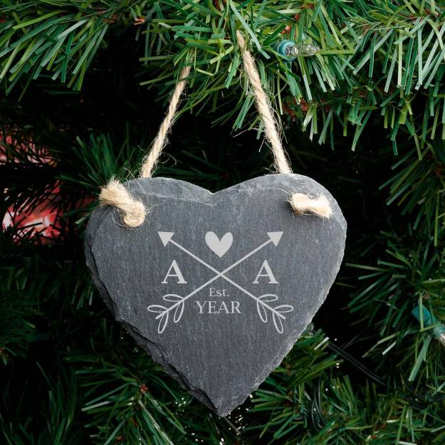 Initial - Personalised Heart Slate Hanging Decoration