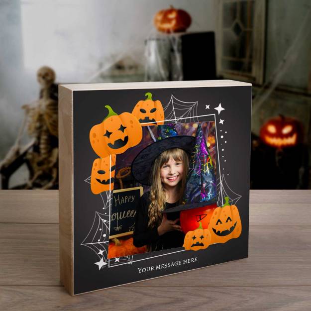 Any Photo And Message Pumpkin Wooden Photo Block