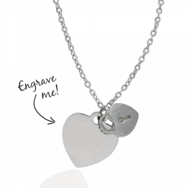 Personalised Heart & Locker Pendant Engraved Necklace